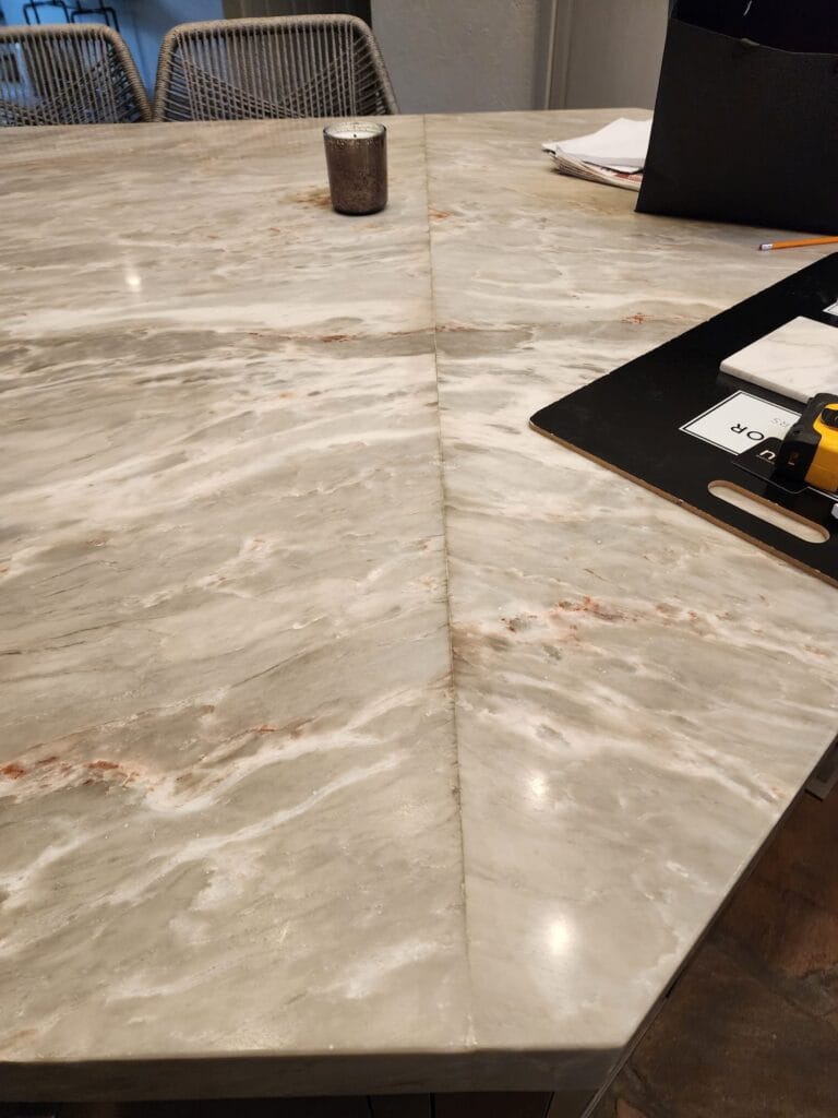 Stone countertop with a seam