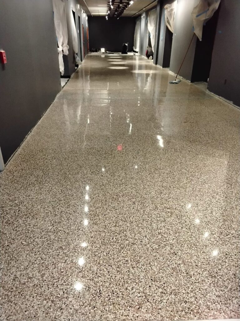 Commercial terrazzo corridor polished to a mirror finish