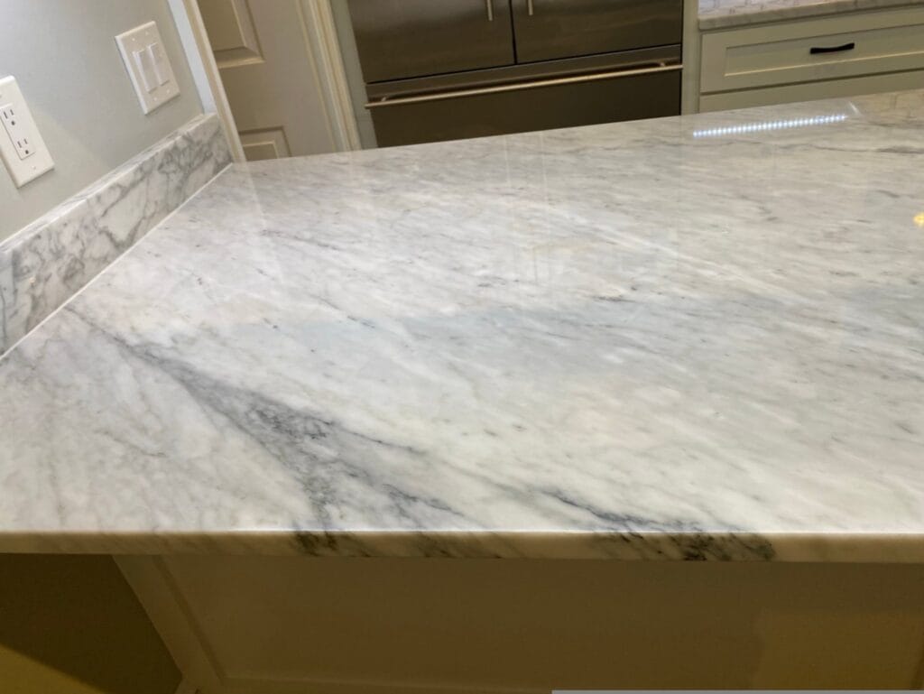 Veined white stone countertop from a Rose Restoration job in Washington, DC