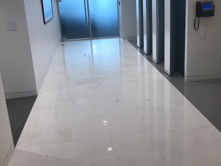 Polished stone hallway floor, Rose Restoration project