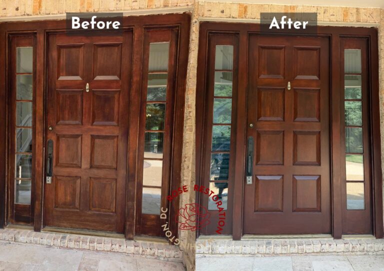 Wooden front doors restored, Rose Restoration project