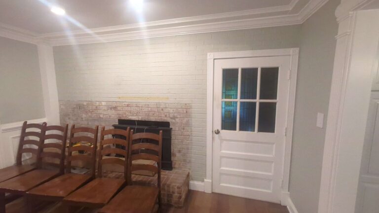 White brick fireplace wall, Rose Restoration project