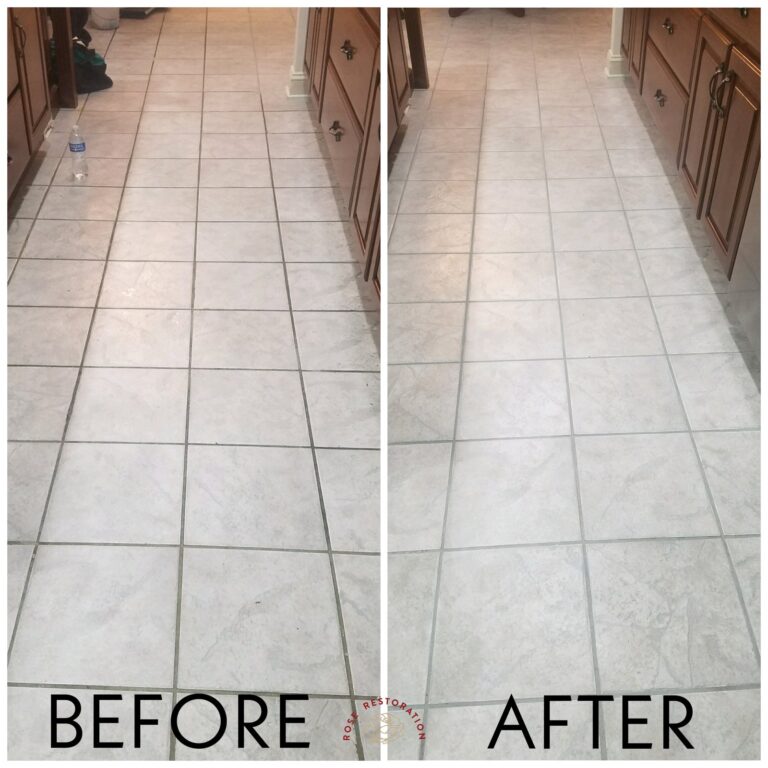 Polished tile kitchen floor, Rose Restoration project