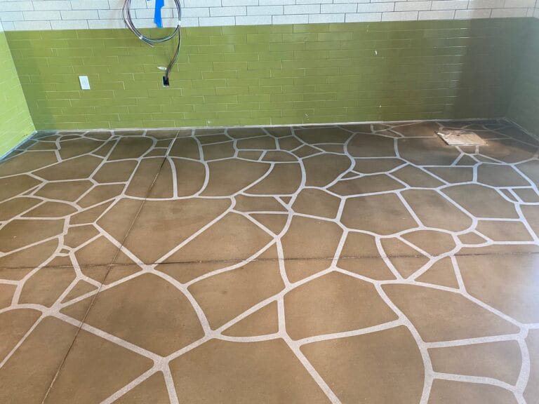 Stone floor with white patterned lines, Rose Restoration project