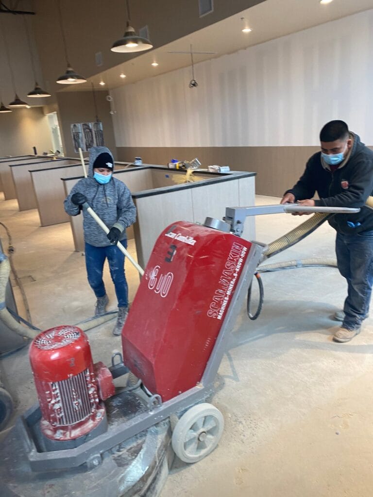 Stone floor during grinding, Rose Restoration project