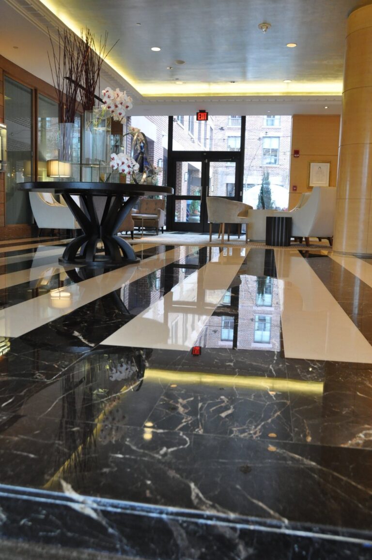 Polished marble lobby floor, Rose Restoration project