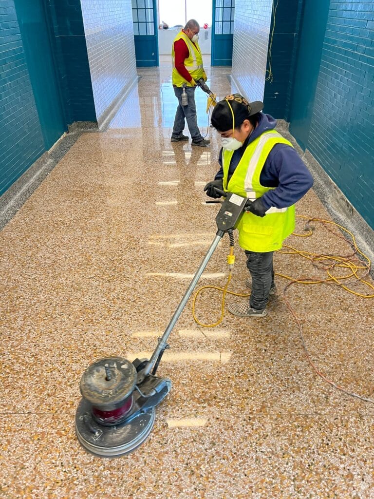 Polished terrazzo floor, Rose Restoration project