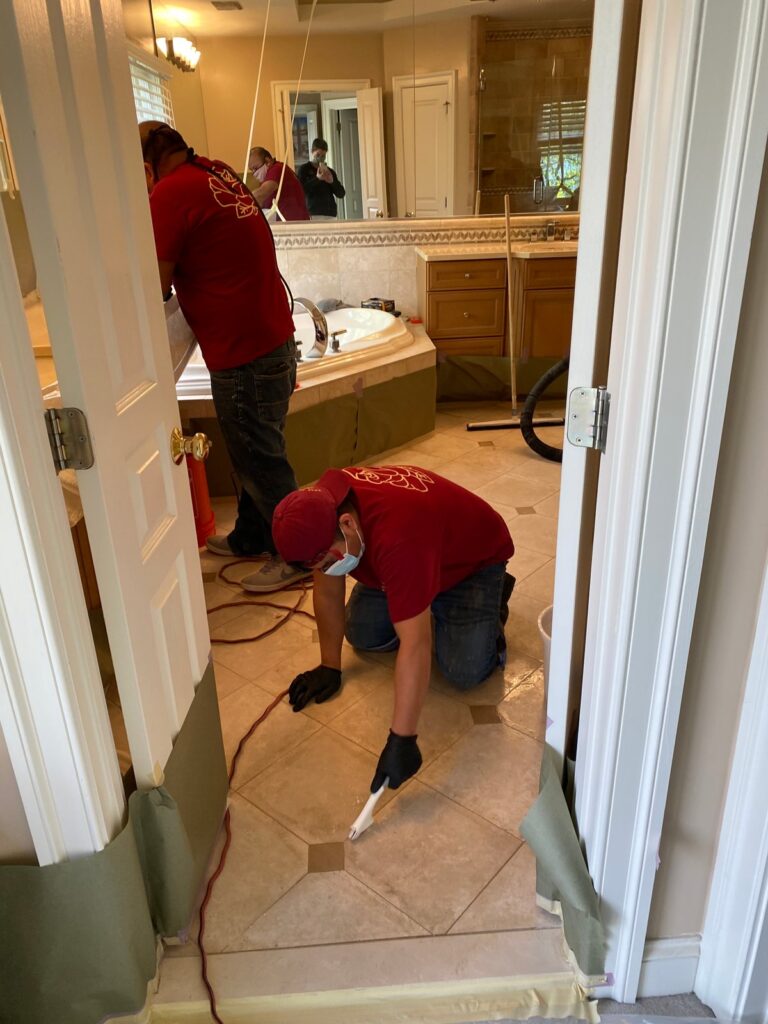 Stone floor with grout lines, Rose Restoration project