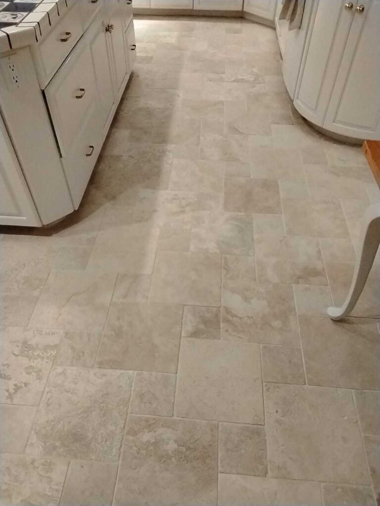 Stone kitchen floor with cabinets, Rose Restoration project