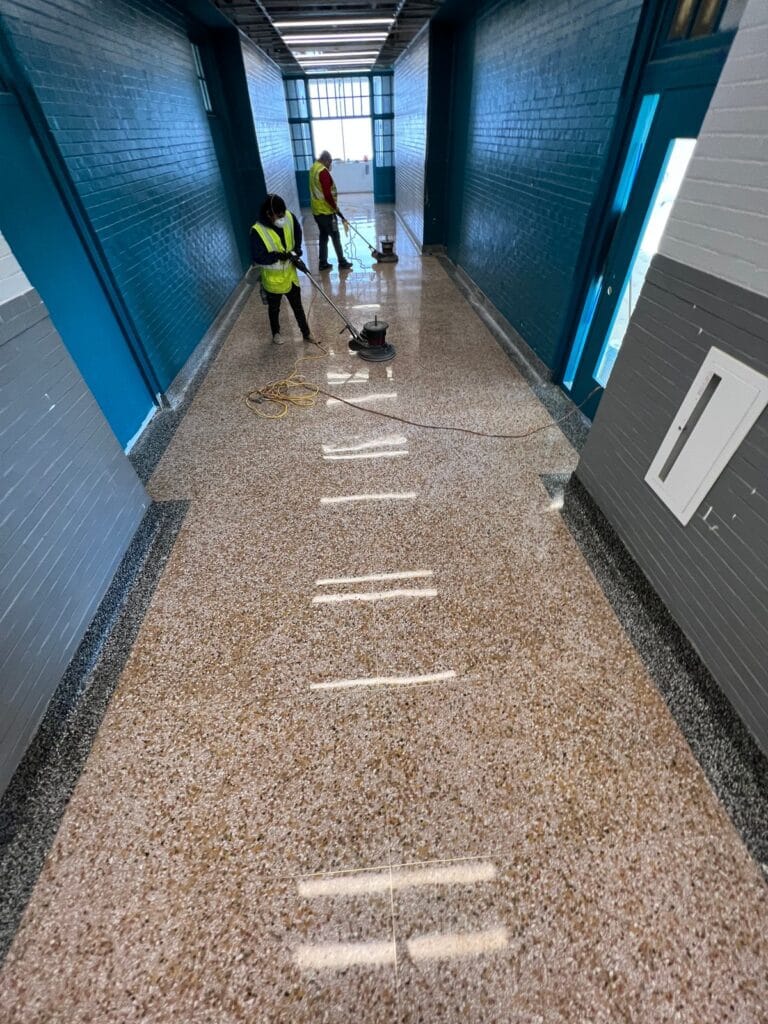 Polished terrazzo floor, Rose Restoration project