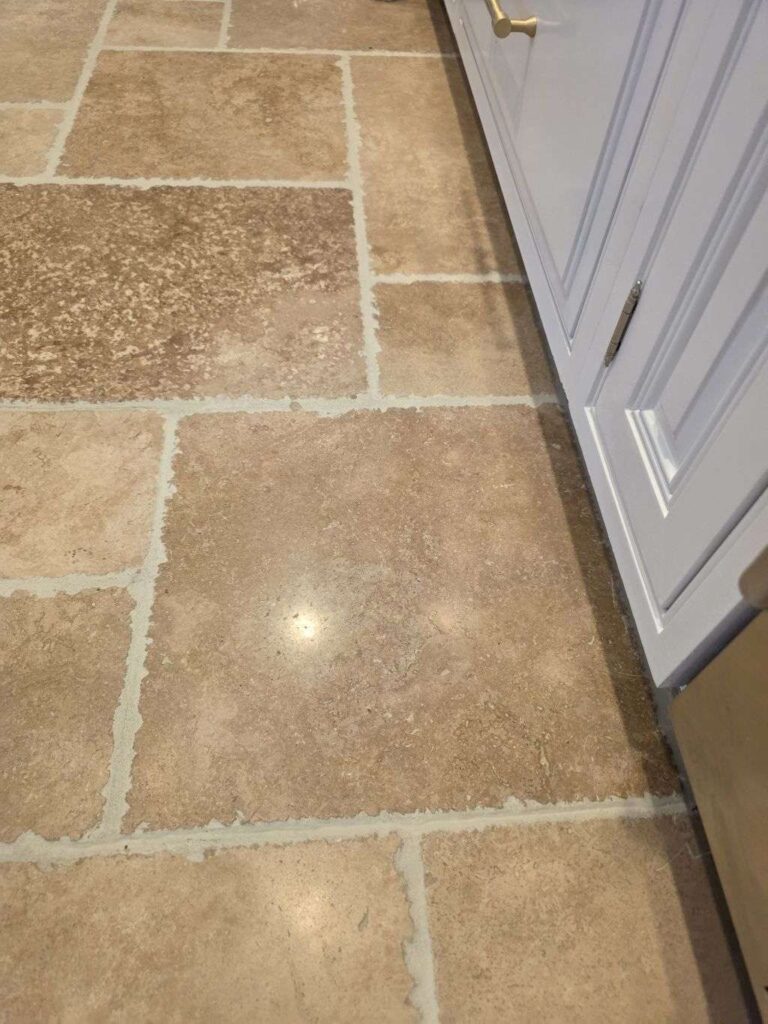 Stone floor with light grout lines, Rose Restoration project