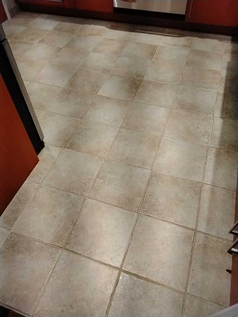 Stone tile floor with grout lines, Rose Restoration project
