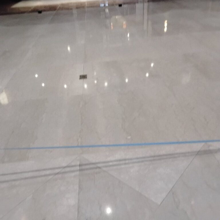 Polished stone floor with blue line, Rose Restoration project