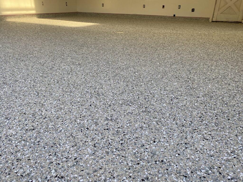 Epoxy flake garage floor coating, Rose job