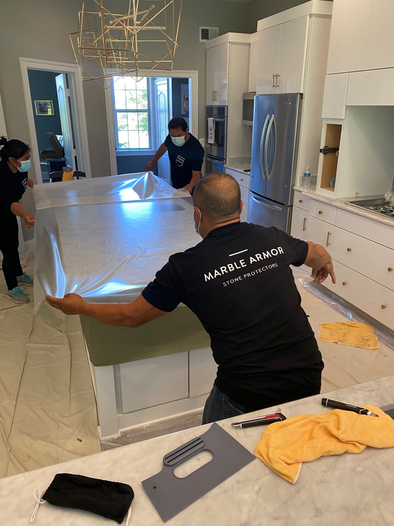 Fitting Marble Armor film to a marble kitchen island