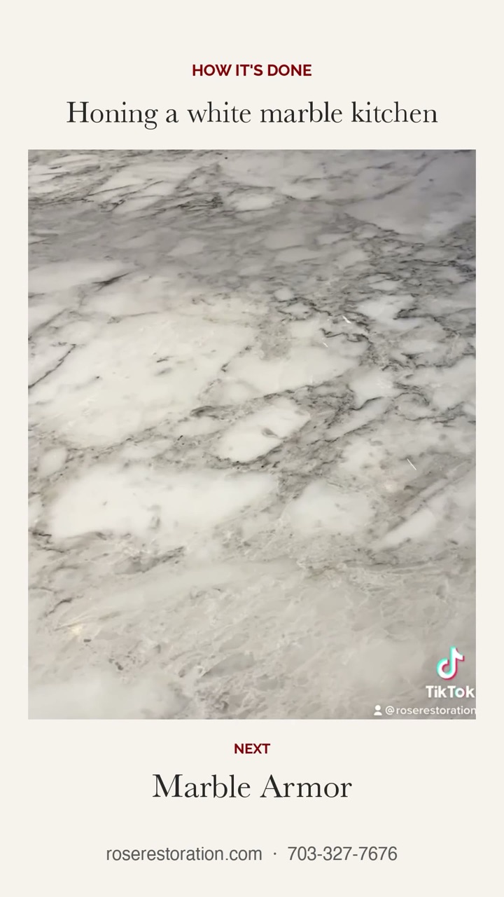 Honing Marble Countertops to a Satin Finish Before Marble Armor