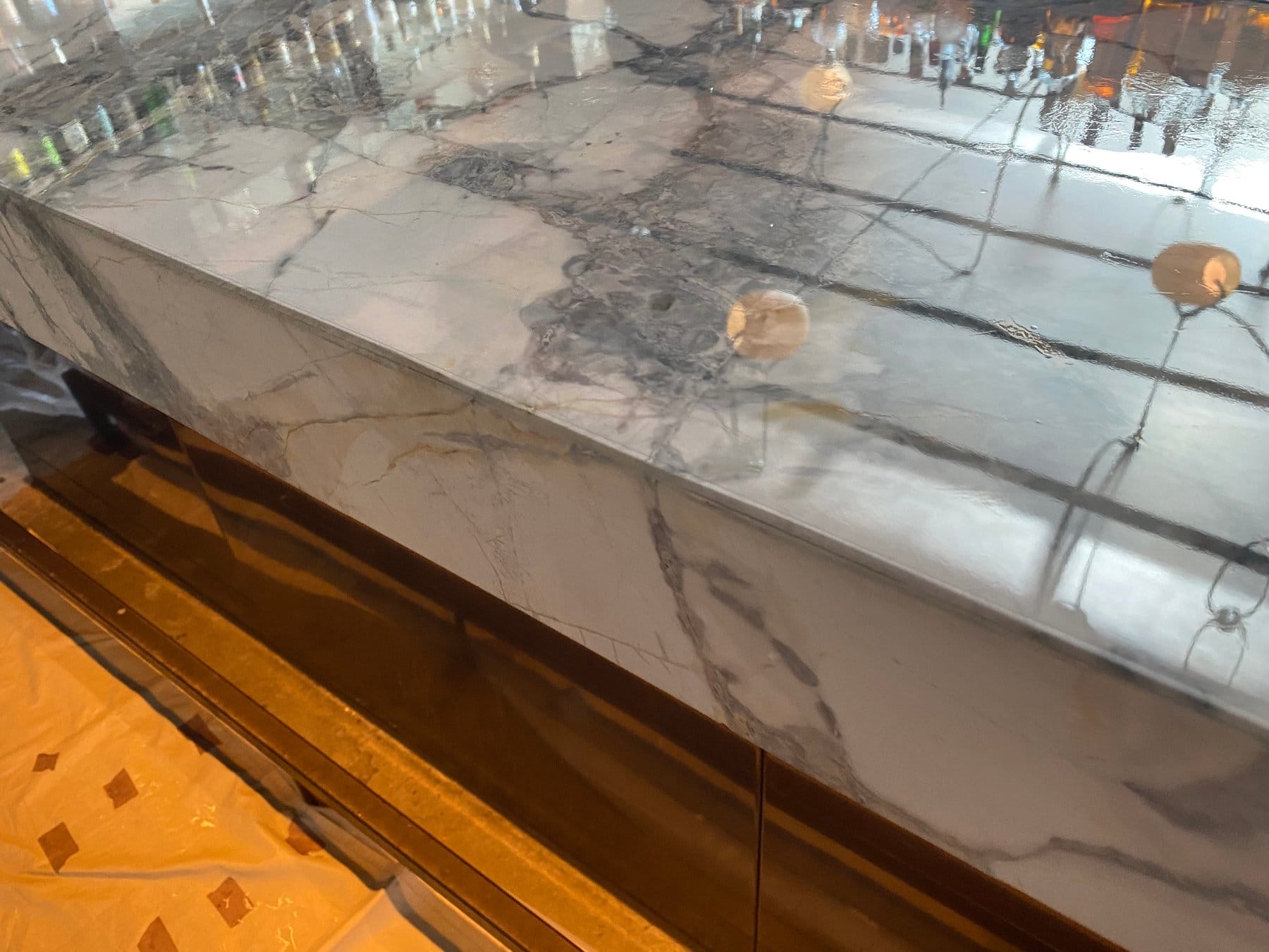 Marble island covered in Marble Armor film during install