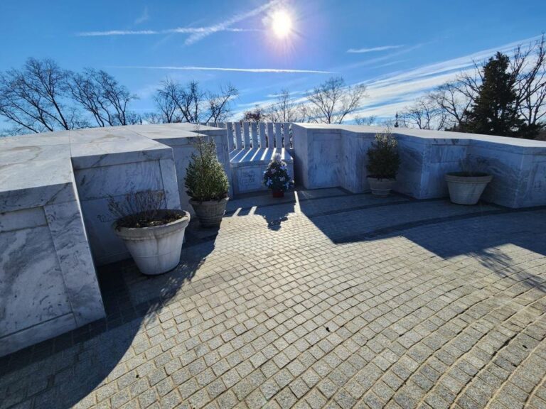 Mausoleum court with stone pavers, Rose Restoration project
