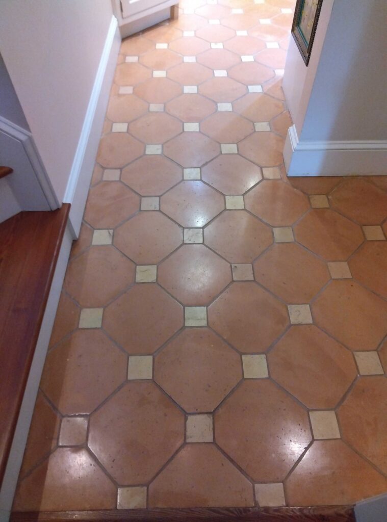 After: the same octagon tile floor in Alexandria, VA after Rose Restoration's work