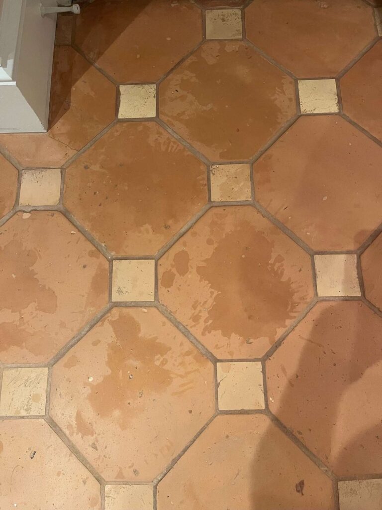 Before: octagon tile floor in Alexandria, VA, photographed by Rose Restoration before the work