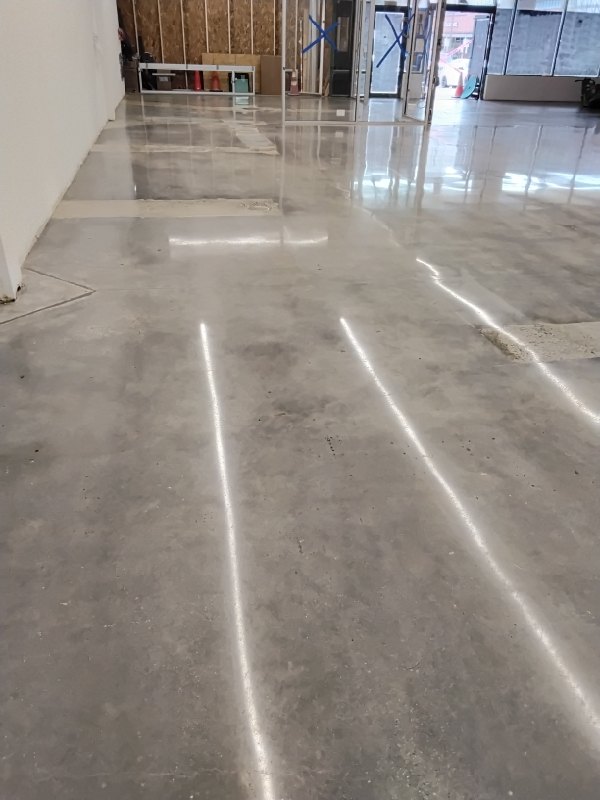 Polished concrete with light reflections, Lidl Falls Church, 2026