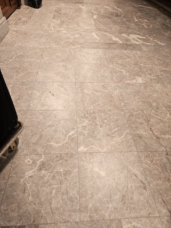 Polished marble floor tiles from a Rose hotel job in McLean, VA