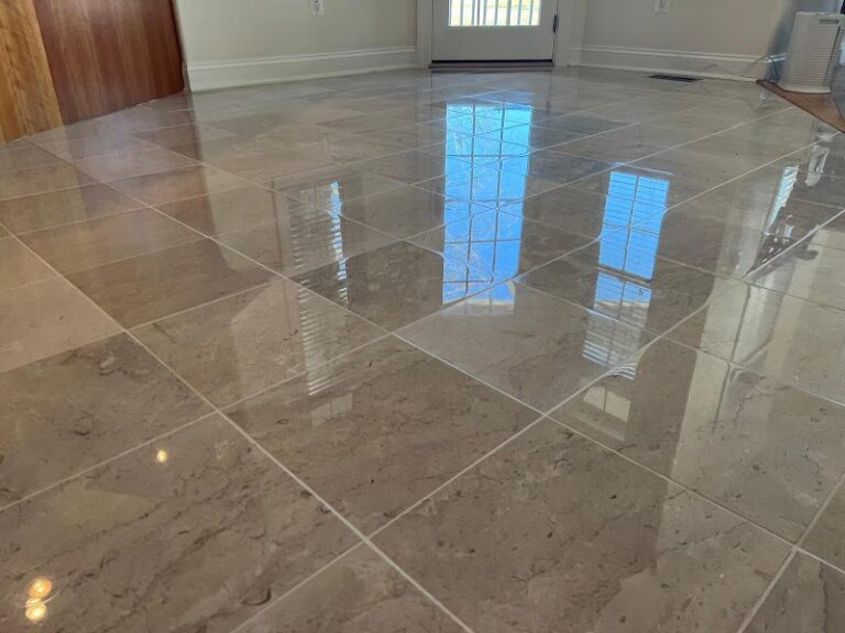 Polished stone floor with reflections, Rose Restoration project