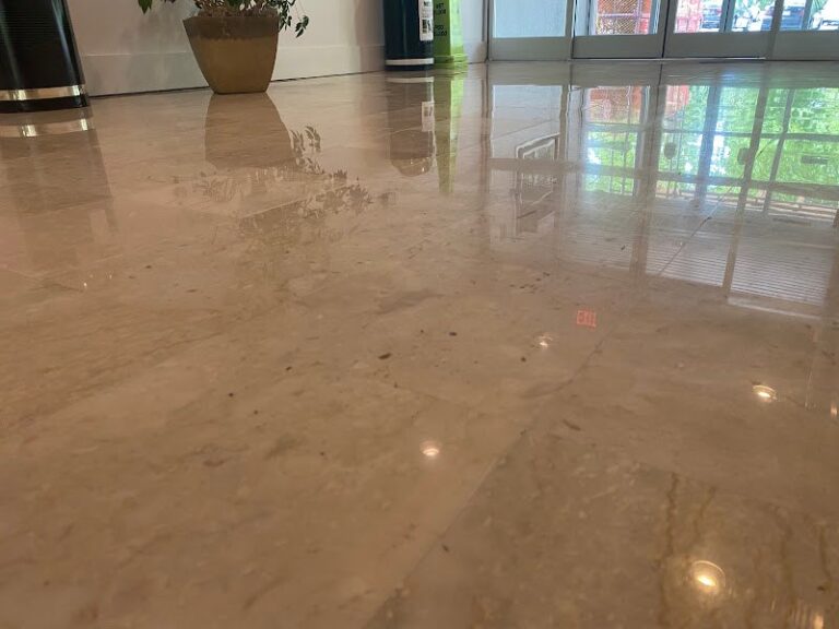 Polished stone floor with reflections, Rose Restoration project