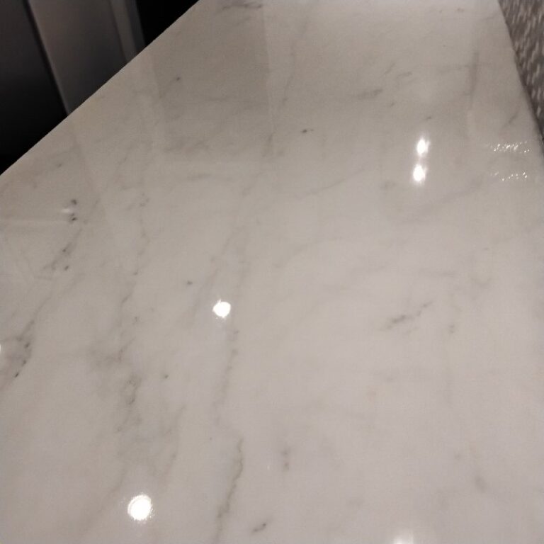 Polished white marble countertop, Rose Restoration project