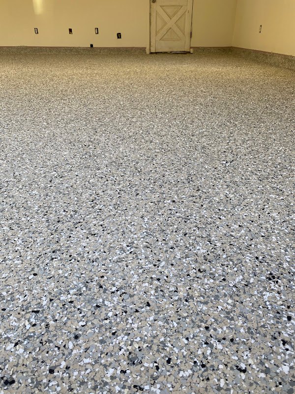 Speckled epoxy garage floor, Rose Restoration project
