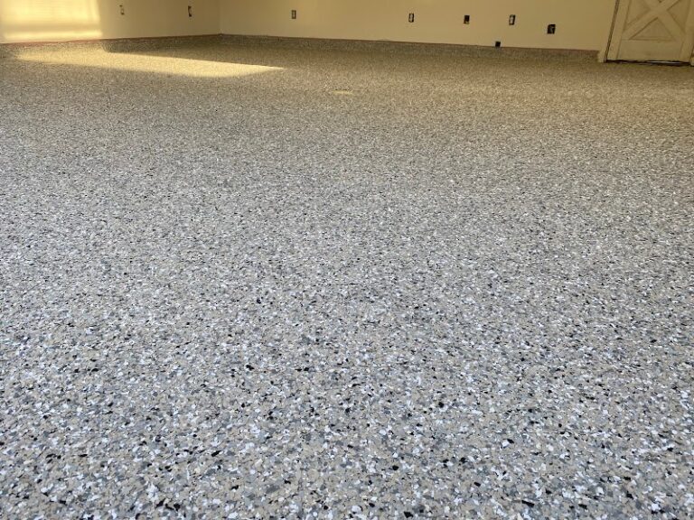 Speckled epoxy garage floor, Rose Restoration project