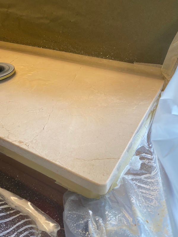 Stone countertop during restoration, Rose Restoration project