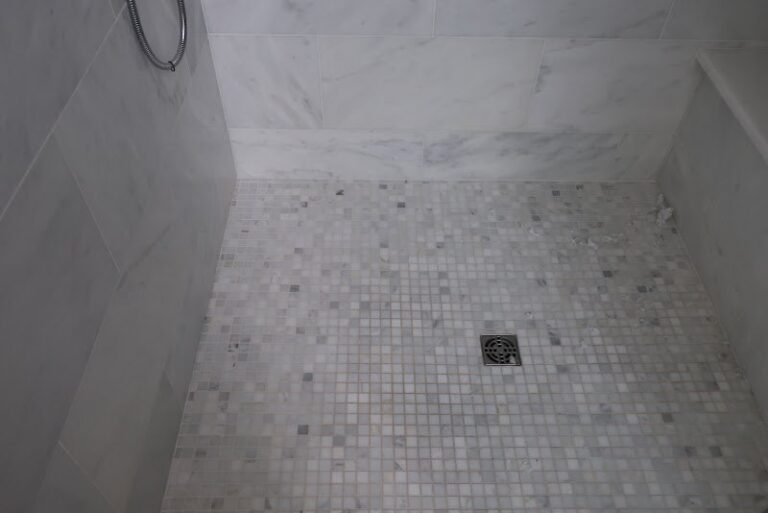Stone mosaic shower floor, Rose Restoration project