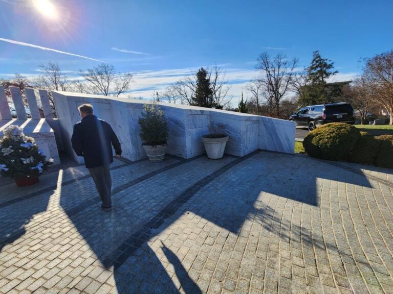 Stone pavers around a mausoleum, Rose Restoration project