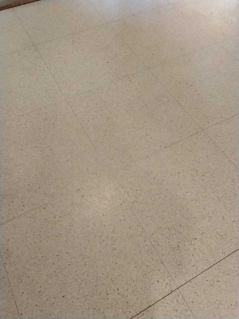 Before: terrazzo kitchen floor in Bethesda, MD, photographed by Rose Restoration before the work