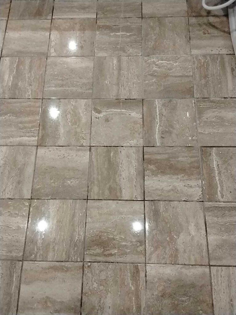 After: the same travertine floor in Dickerson, MD after Rose Restoration's work