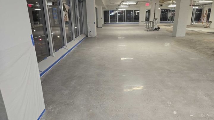 Concrete work at a retail space in Washington, DC, work by Rose Restoration