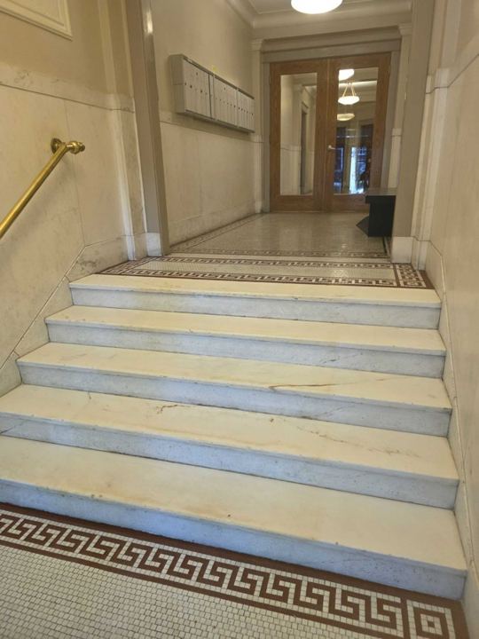 Stone work at a commercial building in Washington, DC, work by Rose Restoration